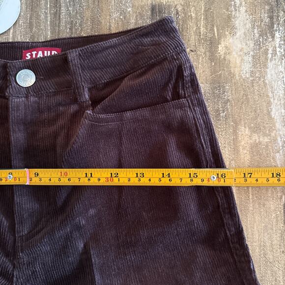 STAUD Womens Chisel Corduroy Pants Mahogany Solid Straight Button Zip Closure 2 - Picture 8 of 12